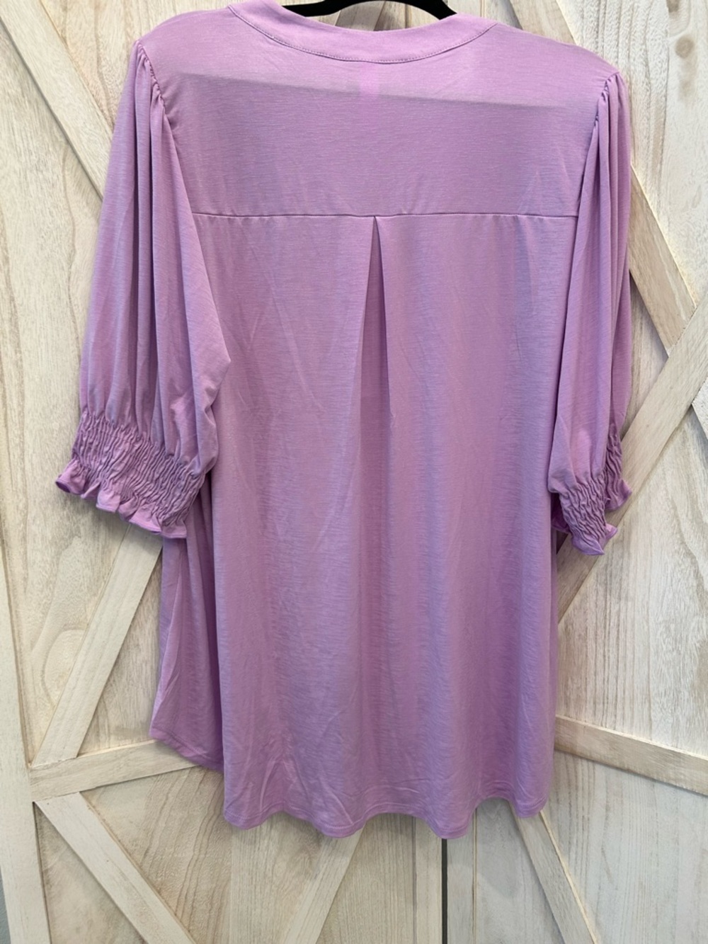 Women's Lavender Split-Neck Smocked Sleeve Blouse - Picture 2 of 8